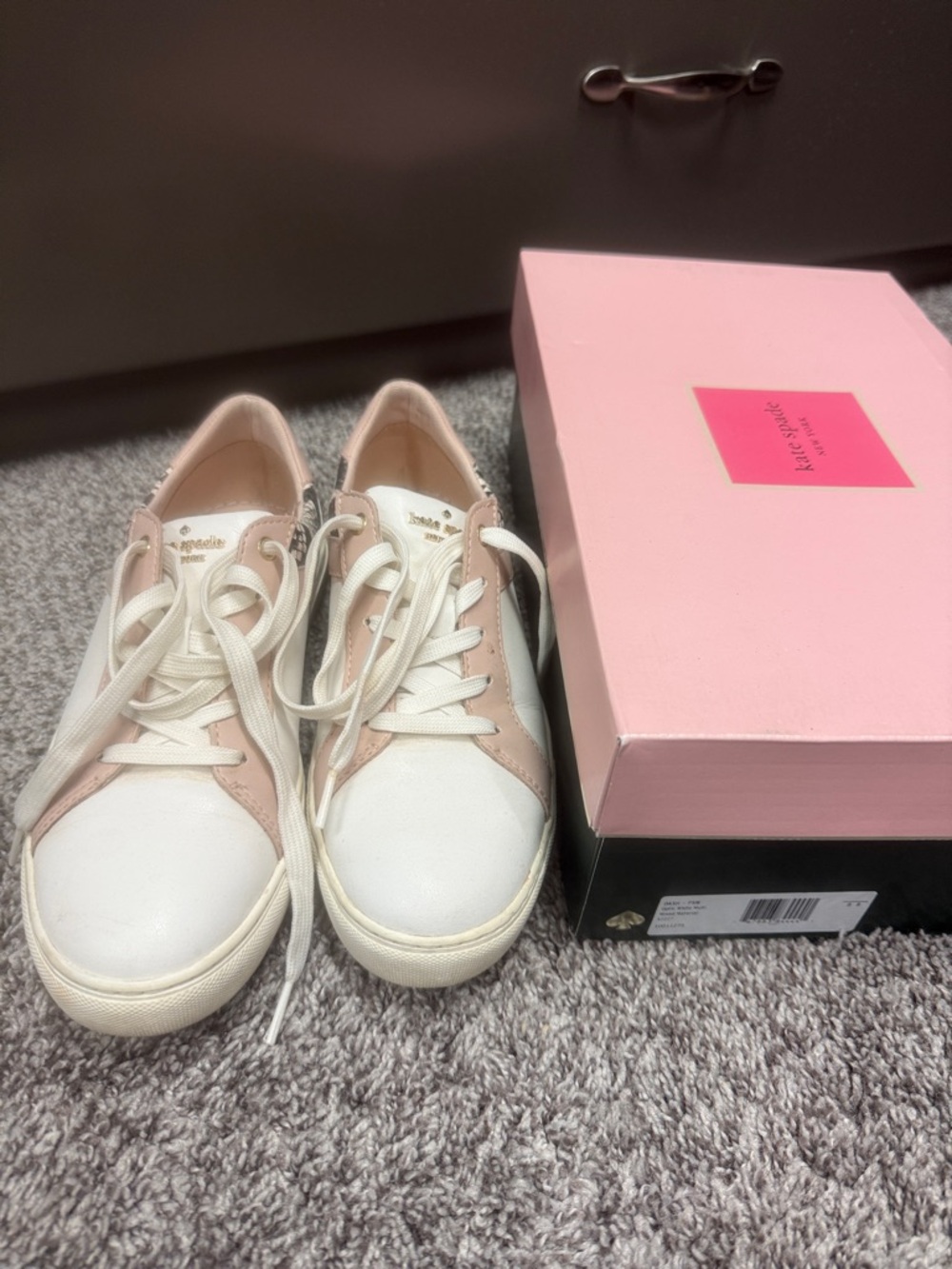 kate spade White and Blush Low-Top Leather Sneakers